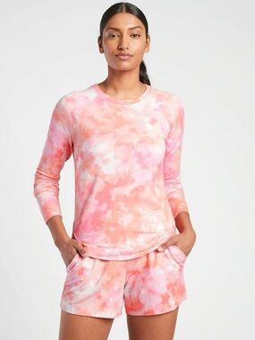 Athleta Pink Coral Tie-Dye Raglan Pullover Sweatshirt